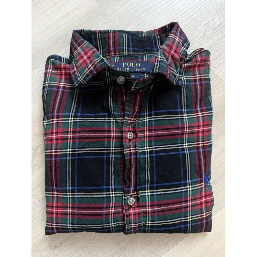 Polo Ralph Lauren Slim Fit Plaid Woven Cotton Button-Up Shirt Men M Long Sleeve